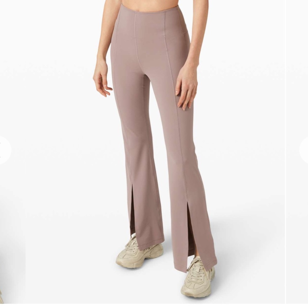 Lululemon Nulu Flared Pants Split Hem Mauve Taupe High Waist Yoga Size 10